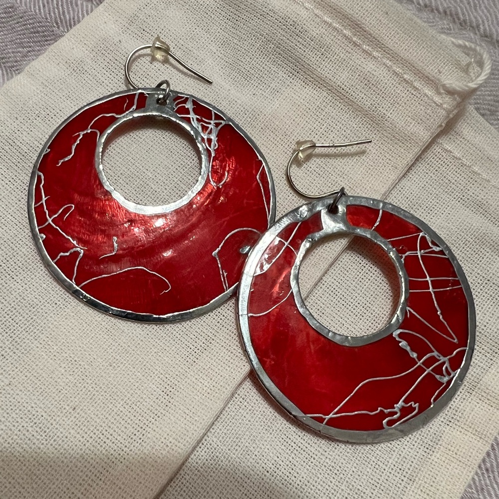 Elegant Red and Silver Seashell Earrings
